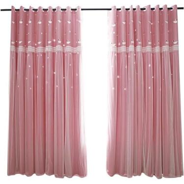Imagem de RIAAJ Cortina opaca cortina de renda de camada dupla, cortina de quarto, cortina com ilhoses, cortina de isolamento térmico, para quarto/sala de estar/hotel, 1 unidade, C w150 x 270 cm