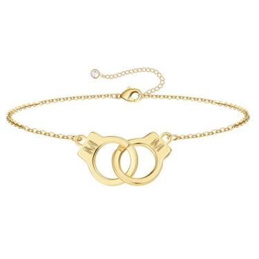 Imagem de M MOOHAM Pulseiras de algema com inicial para mulheres e meninas – presentes para mãe, filha, irmã, casais, pulseiras de amizade, banhado a ouro 14 K, pulseira de duas letras, joias, presentes de