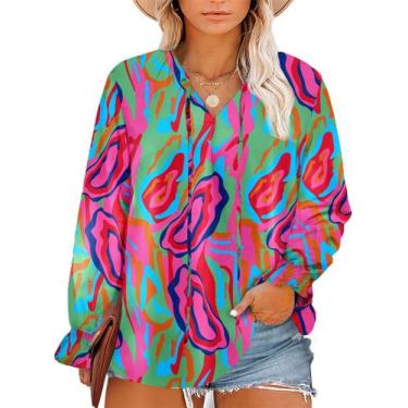Imagem de Blusa feminina Eytino plus size casual abstrata com decote em V 4X