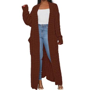 Imagem de Suéter longo Cardigan LIVECLOTH para mulheres, café, tamanho L