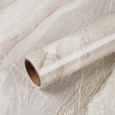 Imagem de Papel de contato de bancada VEELIKE Glossy Beige Gold Marble