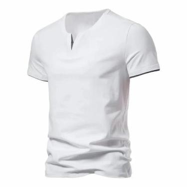 Imagem de Camiseta Masculina Henley Slim Fit - Algodão Leve, Decote V, Respiráve