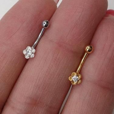 Imagem de MICROBELL CURVO PRATA 925 FLOR CHARME - Piercing de Prata com Zircônia