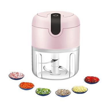 Imagem de Mini Processador Elétrico Rosa 280ml Usb Recarregável Tritura Alho E Pimenta Com 3 Lâminas