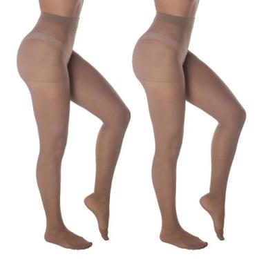Imagem de Kit com 2 Meias Calças Finas Elastano Fio 15 Selene, P, Natural