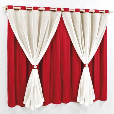 Imagem de Cortina 4 Mts Sala Quarto Malha com Voal Trilho Suisso Baratissima Vermelha