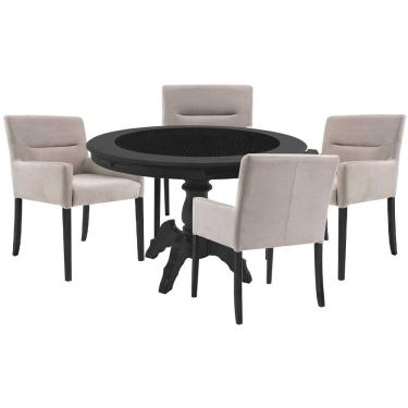 Imagem de Mesa de Jogos Carteado Montreal Redonda Tampo Reversível Preto 4 Cadeiras Vicenza Nude - Gran Belo
