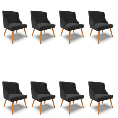 Imagem de Kit 08 Cadeiras de Jantar Liz Veludo Preto Pés Palito Castanho - D'Rossi