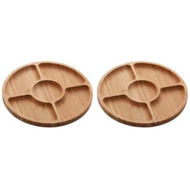 Imagem de Kit 2 Petisqueiras de Bambu 5 Divisórias 25cm Lyor Round Aperitivos Tábua Redonda Servir Petiscos