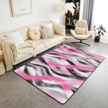 Imagem de Erosebridal Tapete geométrico listrado 1,80 m x 1,28 m moderno abstrato preto cinza rosa tapete de chão para crianças meninas adolescentes mulheres redemoinhos tapete decorativo decoração de quarto