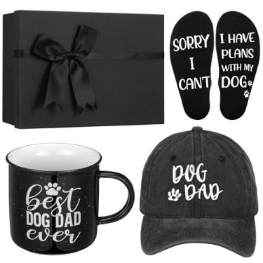 Imagem de Skylety 4 peças de presentes de pai de cachorro para homens 382 g caneca de café para pai de cachorro meias masculinas boné de beisebol e caixa de presente preta melhores presentes de pai de cachorro