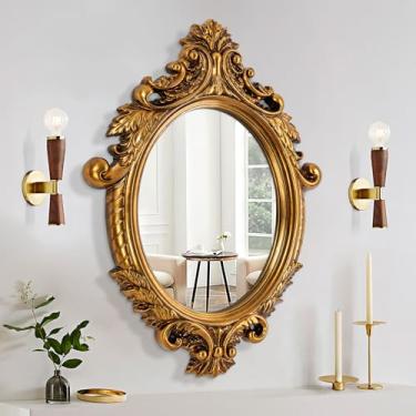 Imagem de Autdot Espelho oval dourado com moldura ornamentada