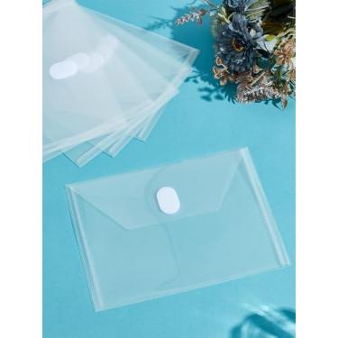 Imagem de 10 bolsos de arquivos de envelopes de plástico PP, sacos retangulares para armazenamento de cartões, pastas de plástico transparente, bolso para etiquetas para escola, casa, trabalho, escritório