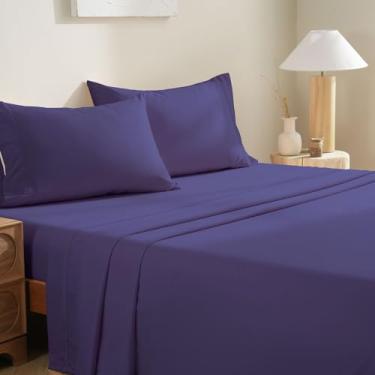 Imagem de MCO Jogo de cama Queen - Lençóis macios - Jogo de cama respirável refrescante com bolso profundo de 40,6 cm (4 peças, Queen, berinjela roxa)