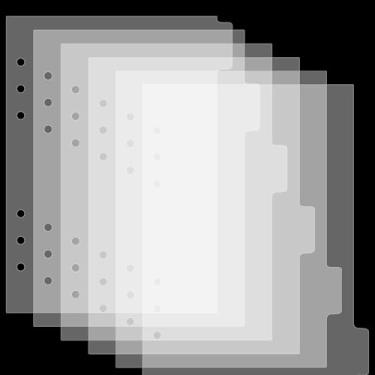Imagem de 5 peças divisórias transparentes tamanho A5 para fichário de 6 anéis com borda reforçada, divisória de índice de papel, guia de página, cartões de indexação, pasta de armazenamento de matrizes e