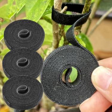 Imagem de 3 rolos de 200 cm/rolo de nylon para plantas, cabos resseláveis, fita autoadesiva para fixação de plantas para suporte de suprimentos de jardim, preto