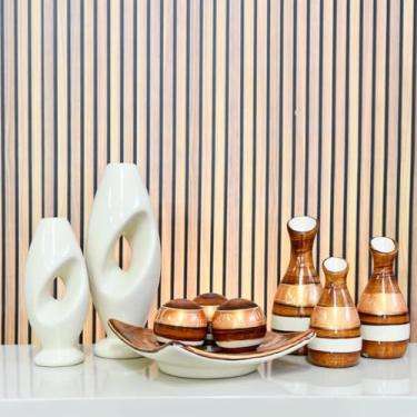 Imagem de Kit 9 Jarros Decorados Trio Vaso Ceramica Enfeite Centro Mesa Sala Enfeite Casa Rack Aparador Nicho Jarros Decorativos Para Sala(COBRE DS 9PÇS)