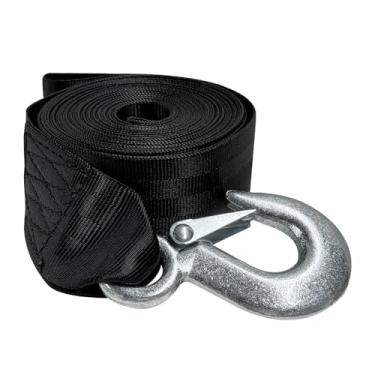 Imagem de MTRPS Correia de guincho de reboque de barco com gancho, corda de reboque de emergência de poliéster reforçado de 5 cm x 5 m, substituição de alça de manivela resistente de 4,535 kg para reboque Jet