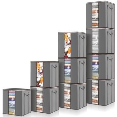 Imagem de VZZNN Sacos de armazenamento extra grandes, pacote com 10, 120 L, organizadores dobráveis resistentes com janela transparente e alças reforçadas, recipientes de roupas respiráveis para edredom, roupa