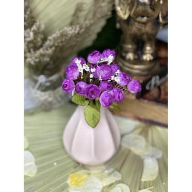 Imagem de Buquê de Mini Tulipa Artificial com 5 Galhos e 15 Flores – Decoração de Casamento, Casa e Festas(Lilás Escuro)