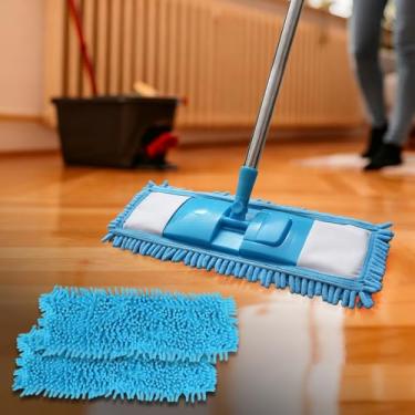 Imagem de Almofadas de esfregão reutilizáveis – pacote com 2 panos de limpeza úmidos e secos para esfregão Swiffer de 38 cm para limpeza de piso multiuso, azul