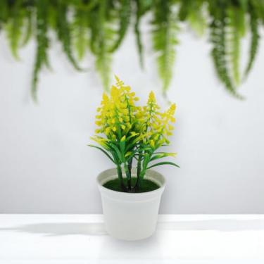 Imagem de Generic 1 planta artificial realista de 7 ramos de pinho artificial de plástico amarelo 11 x 11 x 17 cm