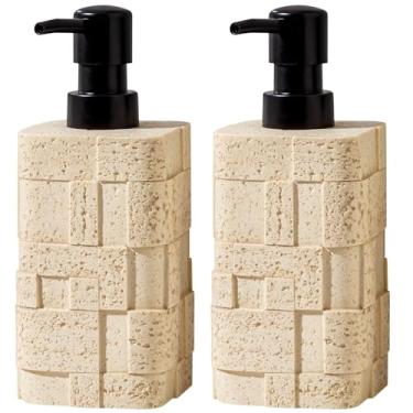 Imagem de Haocoott Dispensadores de sabão 400 ml 382 g, 2 peças luxuosas loção para as mãos, xampu, dispensador de sabonete, frascos de bomba de sabão com aparência de pedra travertino para cozinha e banheiro