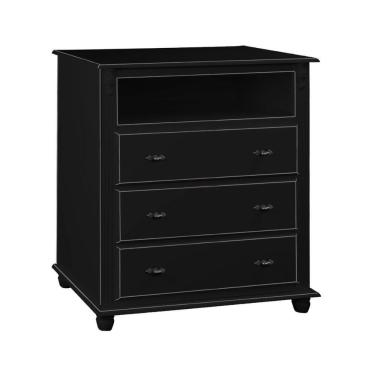 Imagem de Cômoda Para Quarto Com 3 Gavetas Nicho E Pés Torneados - Preto Laca