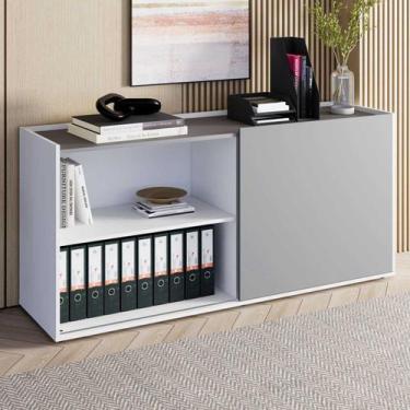 Imagem de Armário Baixo 158,5cm Porta de Correr e 2 Nichos em Mdp com Puxadores 