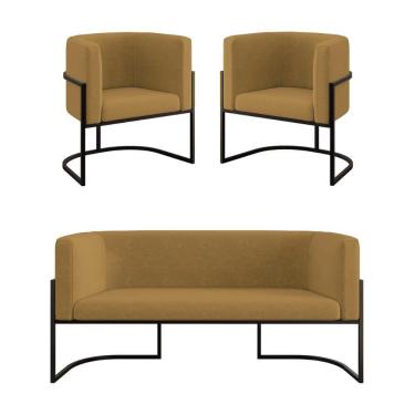 Imagem de Kit Sofá 2 Lugares + 2 Poltronas Para Recepção Balaqui Capuccino