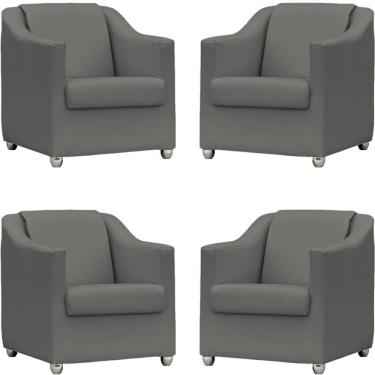 Imagem de Kit 4 Poltronas Mila Corino Cores Pé De Plástico Cromado - Cinza Corino