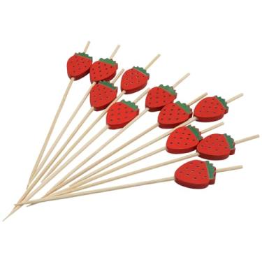 Imagem de Hitefu 100 palhetas de coquetel de morango, espetos de aperitivo de bambu de 12,7 cm para festas tropicais e enfeite de frutas