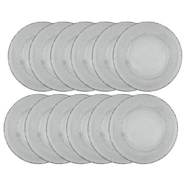 Imagem de Conjunto 12 Pratos Fundo Vidro Transparente Forjado