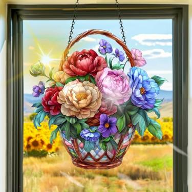 Imagem de Acrílico colorido, apanhador de sol, decoração de janela suspensa de flores, arte de parede de arco-íris, para sala de estar, quarto, varanda, interior e exterior, jardim, enfeites de Natal, decoração