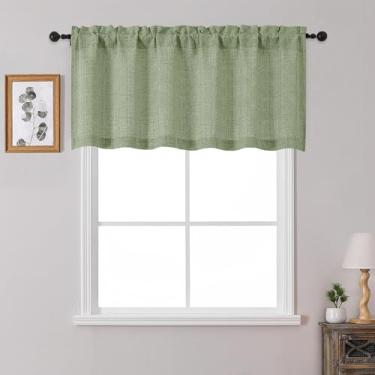 Imagem de OWENIE 1 peça de sanefa verde sálvia para janelas, 55,8 cm de comprimento, cortina pequena texturizada com filtro de luz para banheiro porão sala de estar, cortinas de meia janela sobre a pia, 152 cm