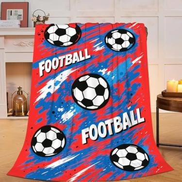 Imagem de Cobertor de futebol de futebol macio, aconchegante, felpudo, felpudo, quente, esportivo, roupa de cama, presentes de futebol para meninos, meninas, crianças, adultos, homens, mulheres, 101 x 127 cm