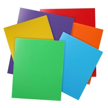 Imagem de Cesil Pastas de plástico com bolsos (pacote com 6, cores sortidas), pastas de arquivo resistentes duráveis com compartimento para cartão de visita, pasta de 2 bolsos para trabalho escolar e escritório