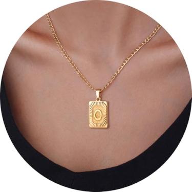 Imagem de Colar masculino com inicial, pingente de letra retangular de A a Z, corrente de aço inoxidável banhada a ouro, joia de monograma personalizada, 20in, Aço inoxidável, Sem Pedra Preciosa