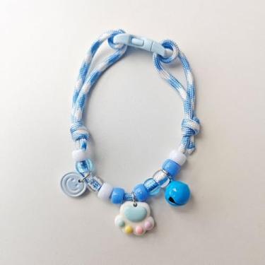 Imagem de Coleira de cachorro gato colar anel de pescoço sino bonito pegada simples cor ajustável coleira (azul, M (20-30 cm))