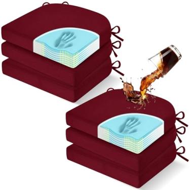 Imagem de downluxe Almofadas de cadeira para cadeiras de jantar, almofadas de espuma viscoelástica para cadeira de cozinha com laços, capa impermeável, resistente a manchas e lavável, 43 x 40 x 6,3 cm, vinho