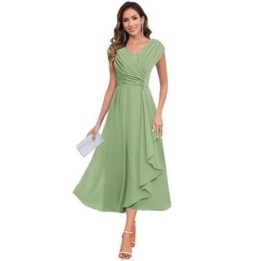Imagem de Vestido Mãe da Noiva CDSSL Plus Size em Chiffon Verde Sálvia