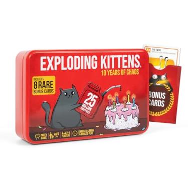 Imagem de Exploding Kittens -10º Anniversary Collectible Tin (New Edition) – Updated with 8 Legacy Card, Hilarious Fast-Paced Card Game for adultos e crianças, Travel Friendly, ideal for Family Game Night
