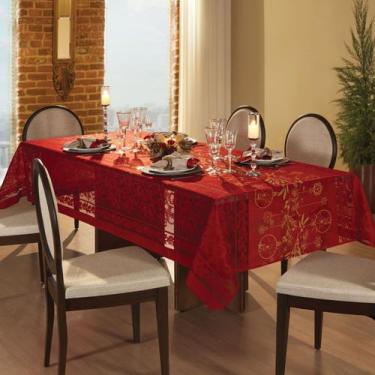 Imagem de Toalha de Mesa Rendada Natal 6 Lugares Vermelha 1,50 x 2,20m Com Glitt