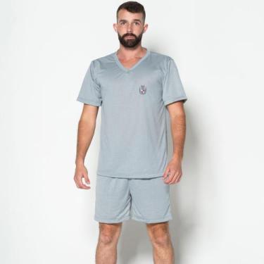 Imagem de Pijama Masculino Gola V Fechado Conjunto Curto Short Blusa Adulto - Ve