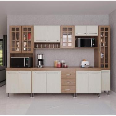 Imagem de Cozinha Modulada Completa Fidelitá Paris 6 Peças 295cm 15 Portas 3 Gav