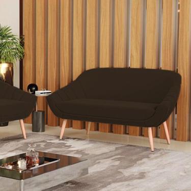 Imagem de Namoradeira 02 Lugares Giovana Suede Marrom Pés Palito Natural D03 - D