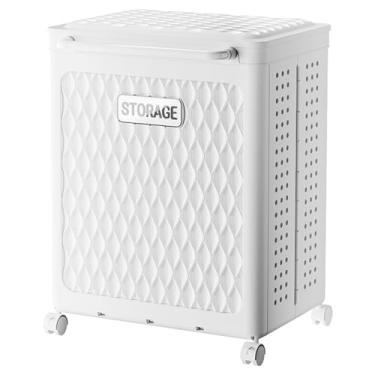 Imagem de WESAPPINC Cesto de roupa grande dobrável de 55L, cesto de roupa suja de plástico com rodas, adequado para banheiro, quarto, dormitório e lavanderia, cesta com alça (branco 100 litros)