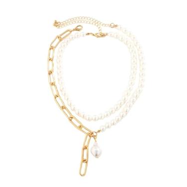 Imagem de Colar gargantilha de pérola de camada dupla em camadas, gota, pérola, clipe de papel, colar, empilhável, dourado, clipe de papel, corrente para mulheres, joias de casamento, Middle, Plástico, Sem