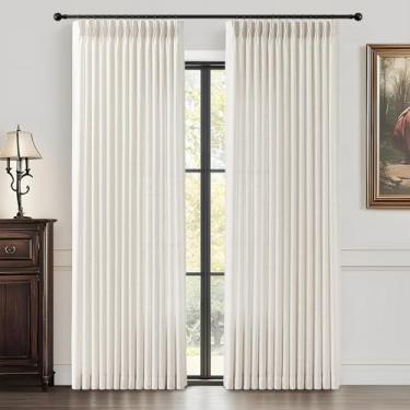 Imagem de Cortinas de linho plissadas de 213 cm de comprimento para sala de estar, cortinas plissadas com filtragem de luz natural, texturizadas, grossas, treinadas com memória, semitransparente, com ganchos