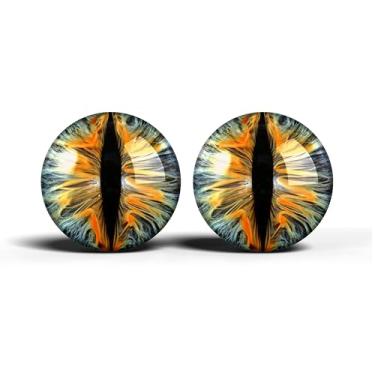 Imagem de Olhos realistas de artesanato de vidro de 2,5 cm, design de íris vertical de gato animal, conjunto de 2 peças, globos oculares de cabochão abobadados, arte, taxidermia e suprimentos para fabricação de